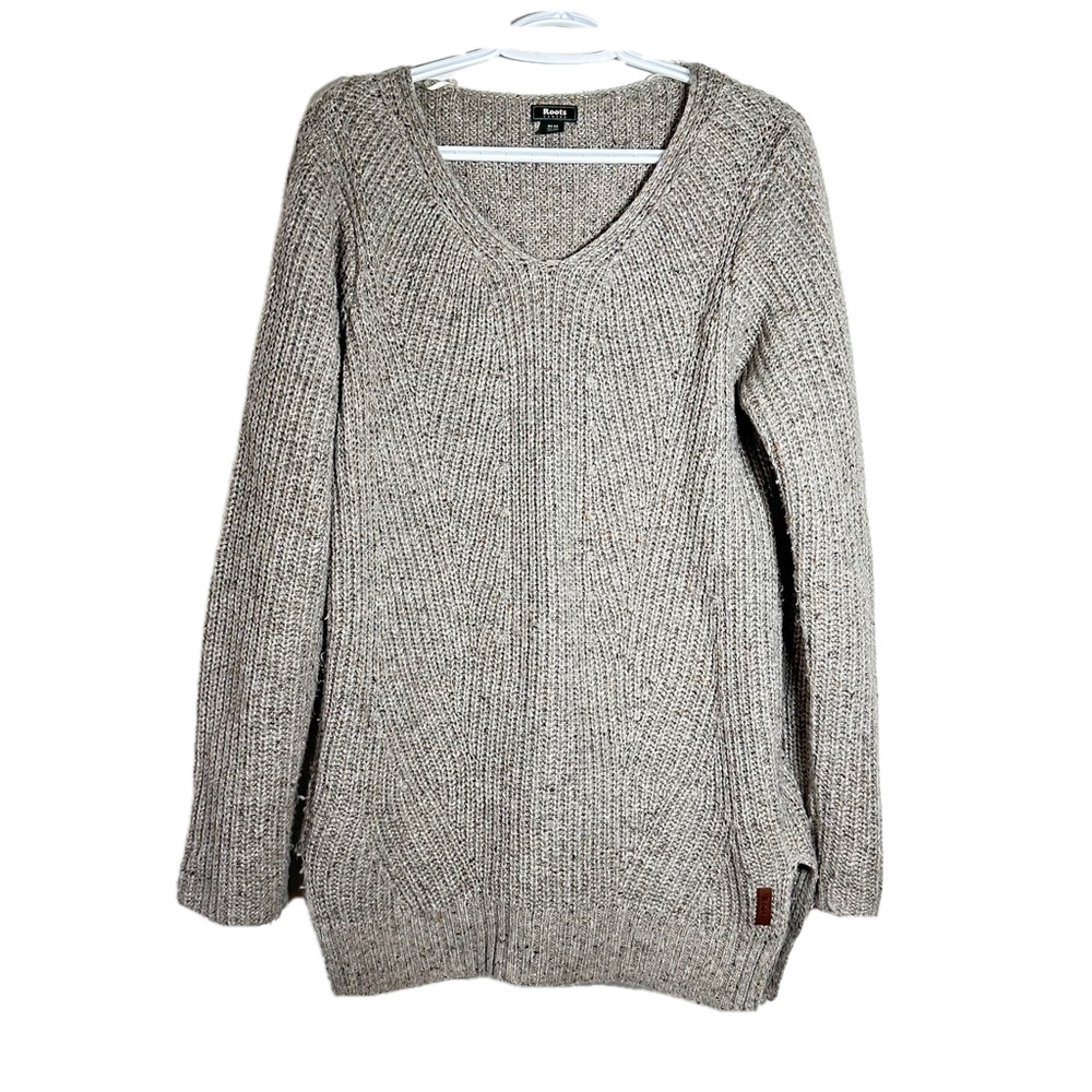 Roots Comfy Chunky Wool Textured Knit Grey Brown Sweater Size Medium Cottagecore
